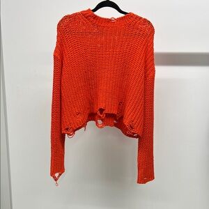 Zara Bright Orange Knit Distressed Sweater
